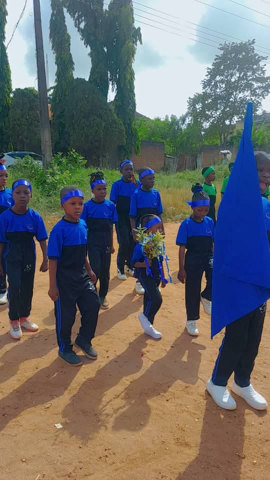 Sports Day — Blue team marching in formation